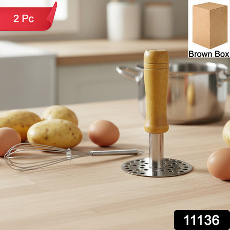 stainless steel whisk and pav bhaji masher combo pack of 2