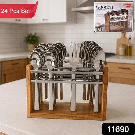 stainless steel cutlery set 24 pc with wooden stand