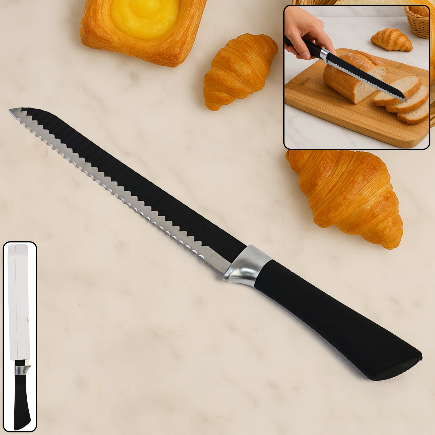 serrated bread knife 32 cm with ergonomic handle