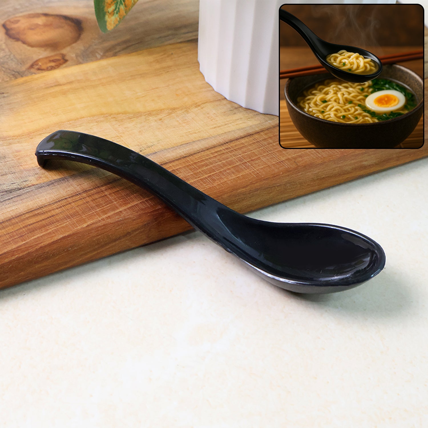 black plastic soup spoon 14 cm with deep bowl