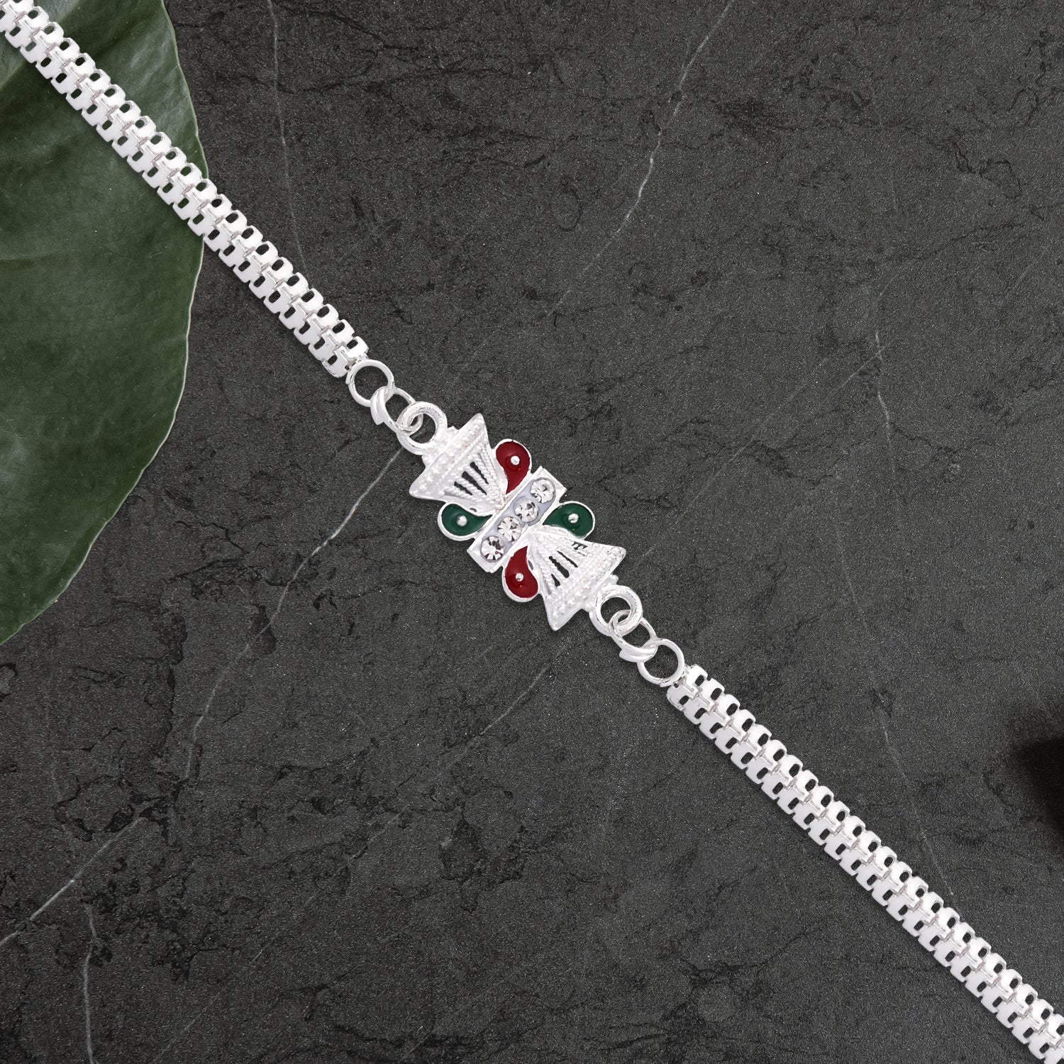 Twin Kalash Design Silver-toned Rakhi