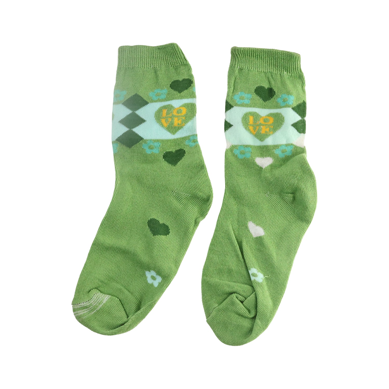 cotton socks green heart floral design 1 pair