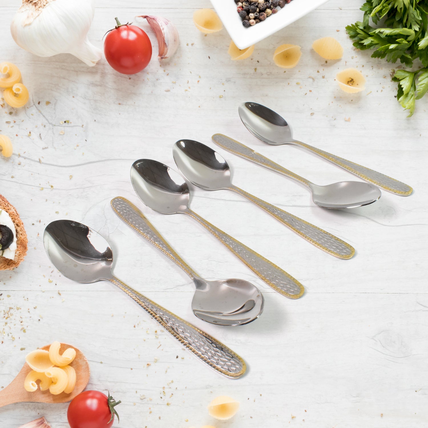 stainless steel spoons 20 cm with gold plated handle pack of 6