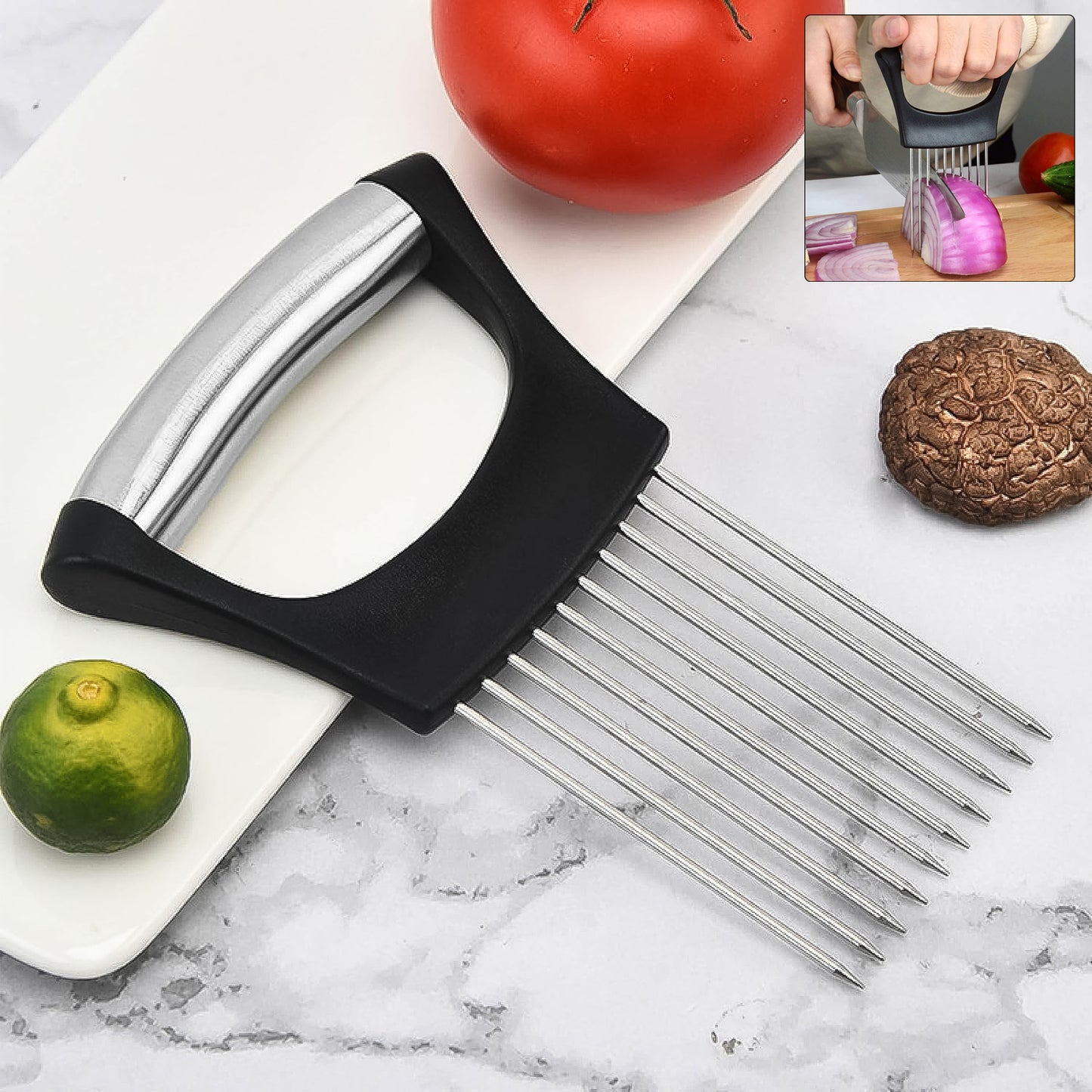 onion cutter vegetable slicer holder tool stainless steel 15 cm