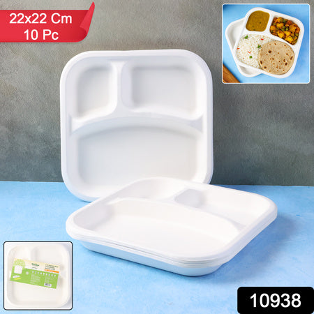 3-compartment bagasse meal plate 22cm compostable