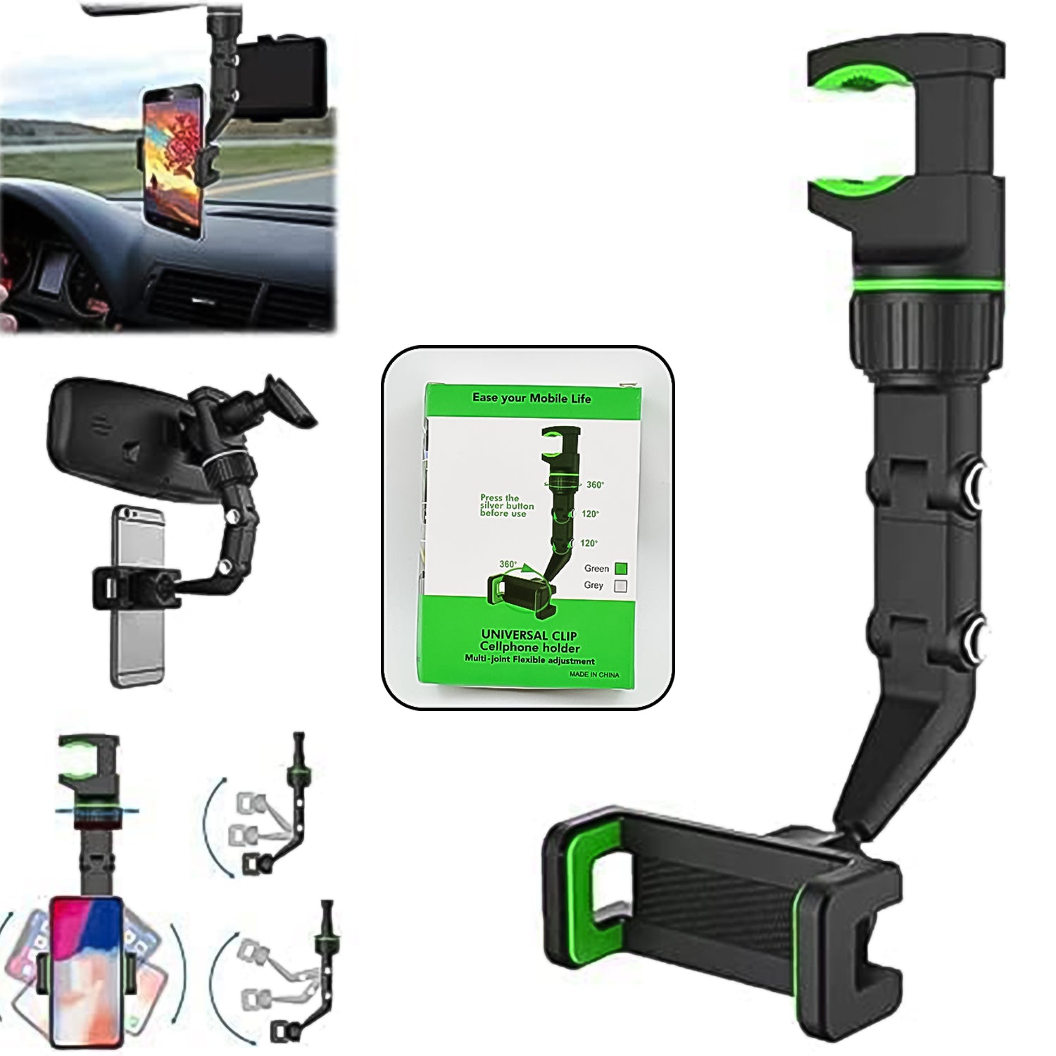 abs material multifunctional car rear view 360 degree rotatable mobile holder pack of 1