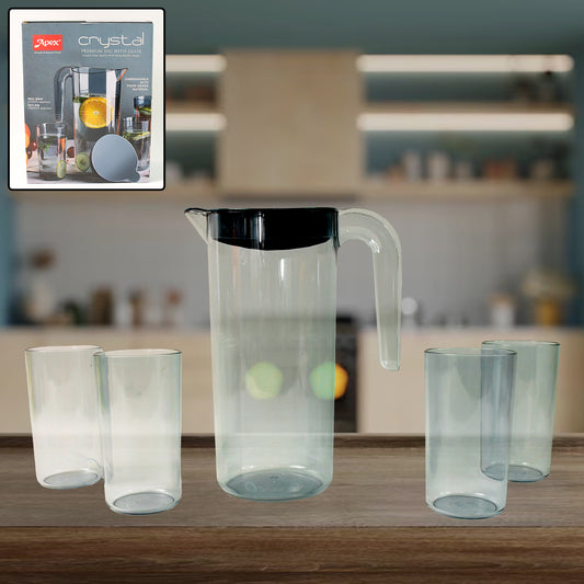 premium jug with lid 1500 ml and 4 glasses approx 300 ml each