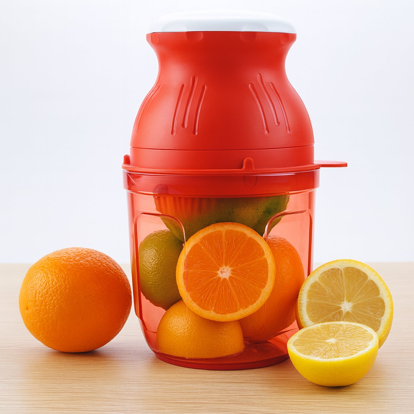 manual juicer with transparent container for fruits and vegetables