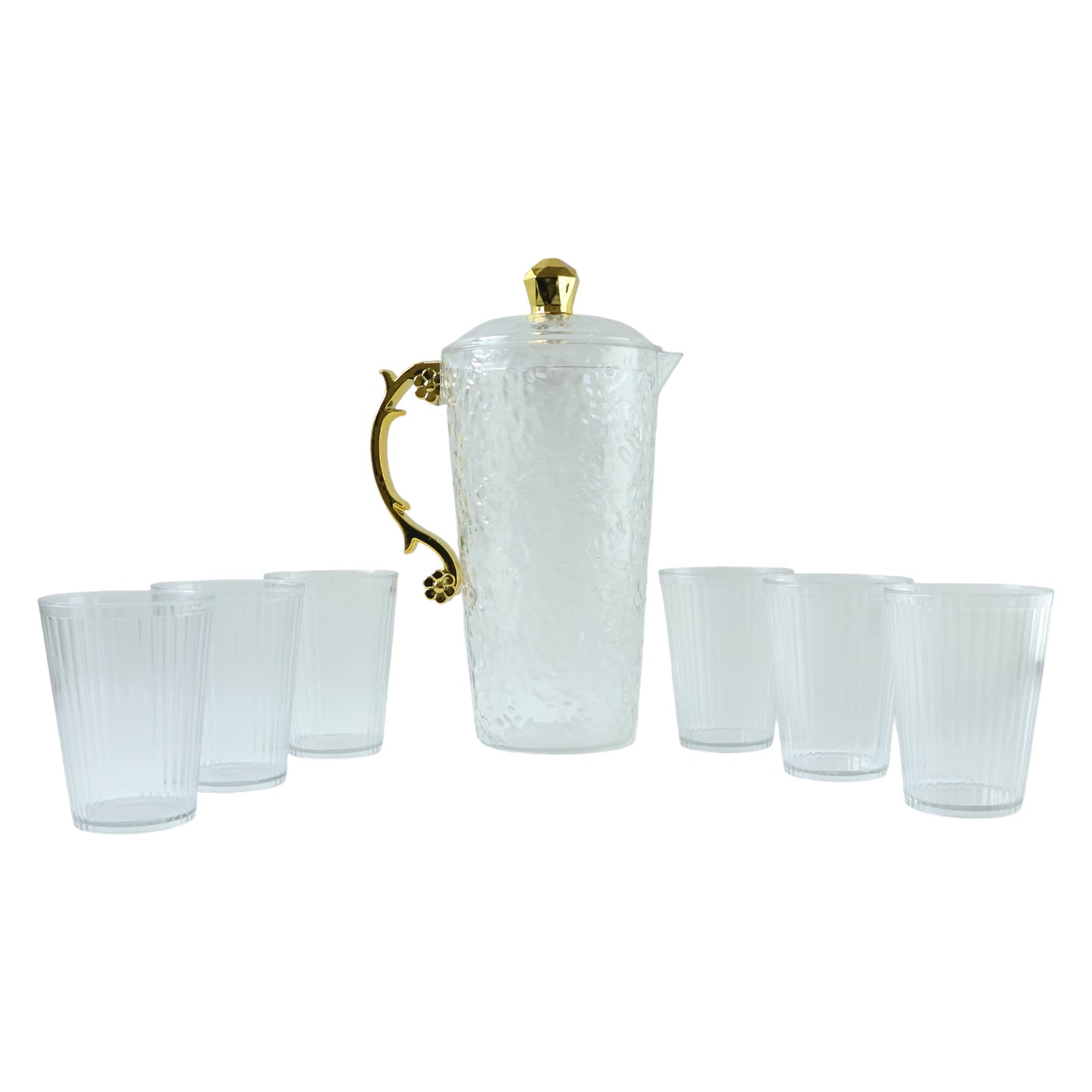 textured glass water jug with 6 glasses set