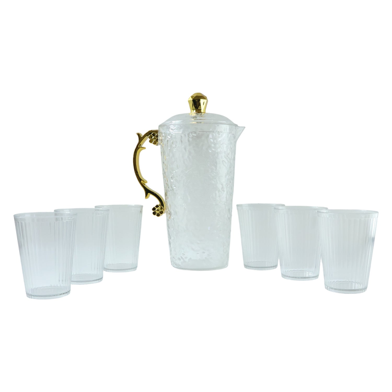 textured glass water jug with 6 glasses set