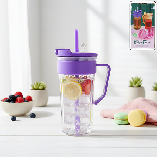 Kiddie Style Plastic Tumbler With Straw And Handle (500 Ml Approx)