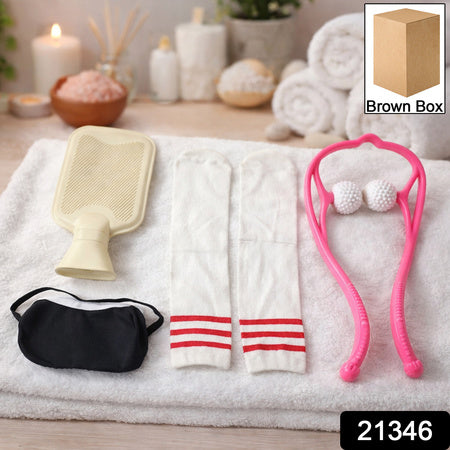 self care and relaxation combo set with neck massage roller body scrub brush eye sleep mask spa socks pack of 1
