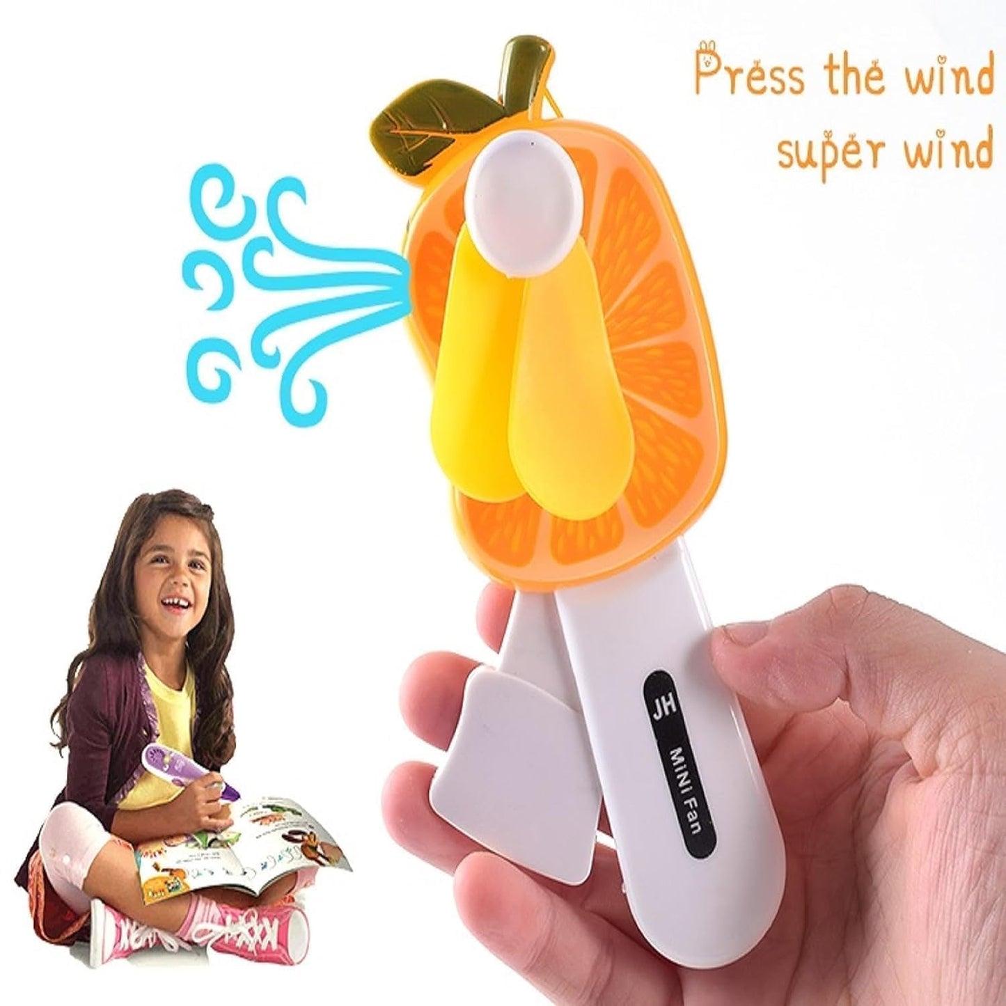 durable plastic mini hand pressure fruit-shaped fan for kids pack of 1