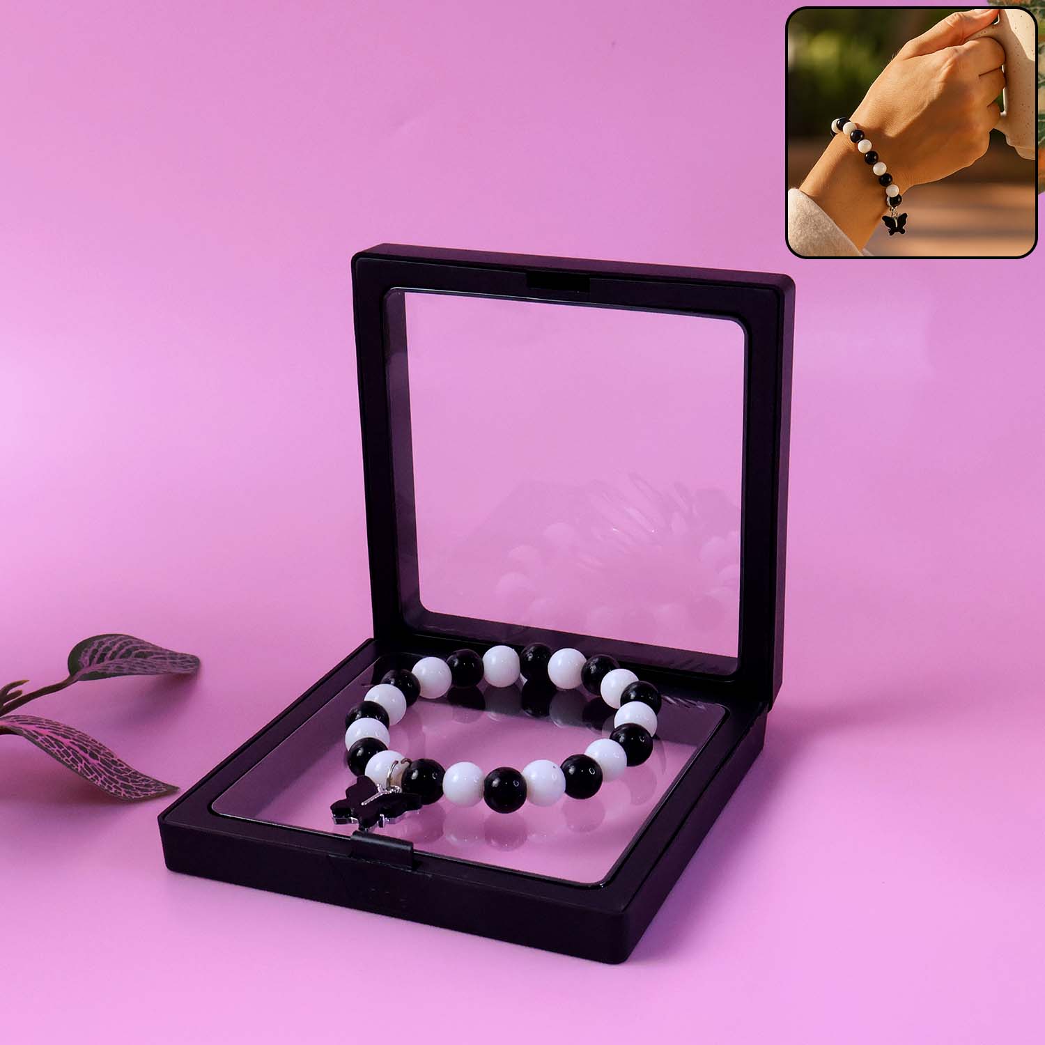 black and white beaded bracelet with cross pendant pack of 1