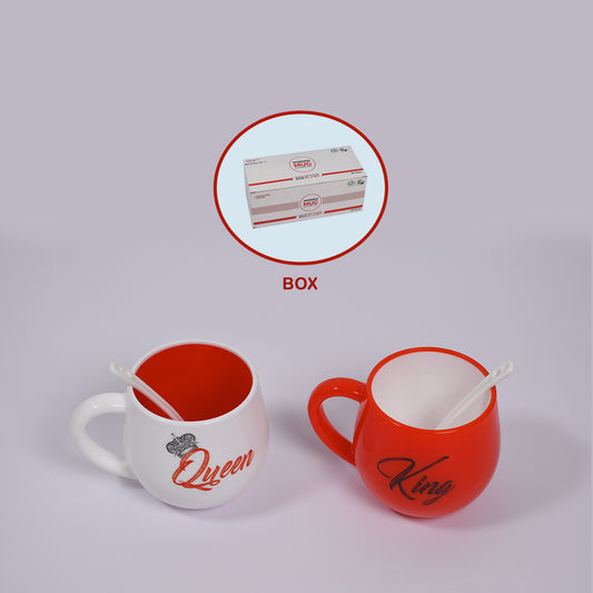 4764 King  Queen Printed Couple Matching Coffeetea Plastic Coffee Mug (300ml Set Of 2)