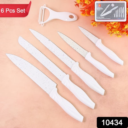 kitchen knife set 6 pc marble-coated stainless steel blades