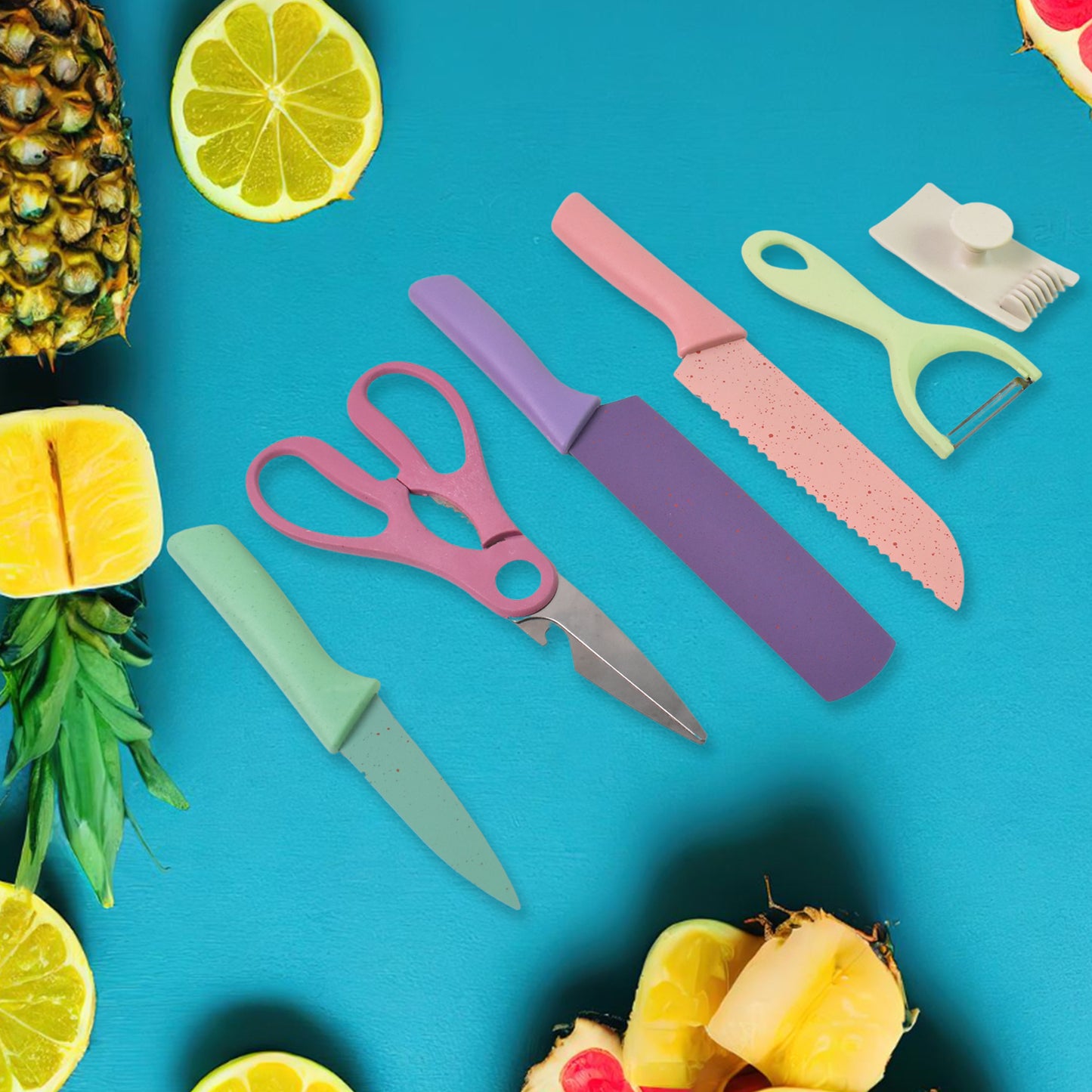 colorful kitchen knives set 6 pcs stainless steel