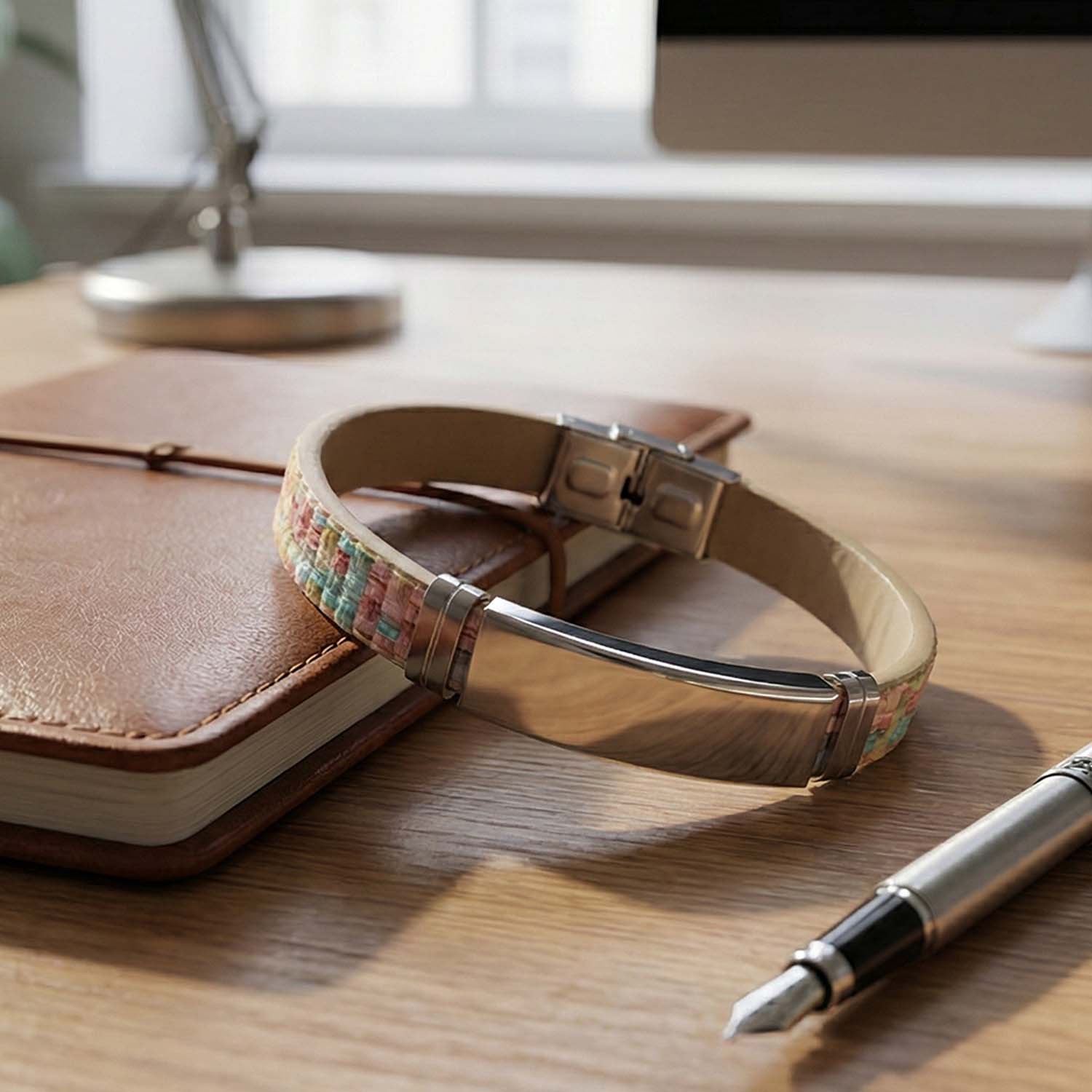 stainless steel wrist bracelet with multicolor woven design pack of 1