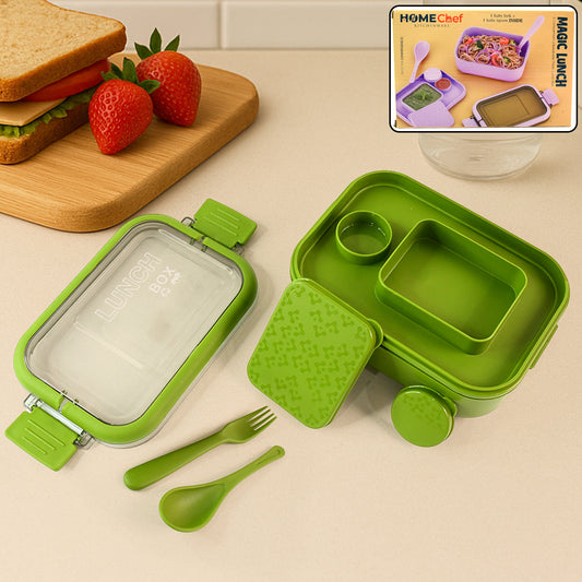 lunch box 20 cm with leakproof compartments and spoon fork set