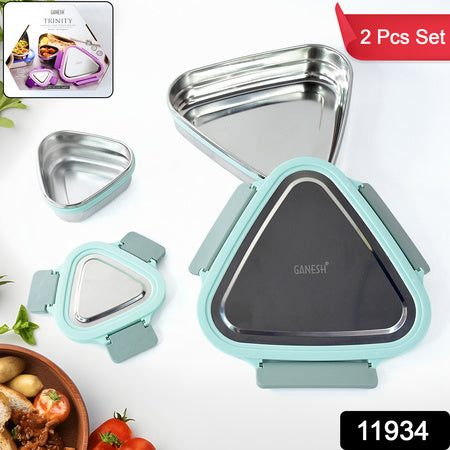 triangle lunch box set 980 ml stainless steel