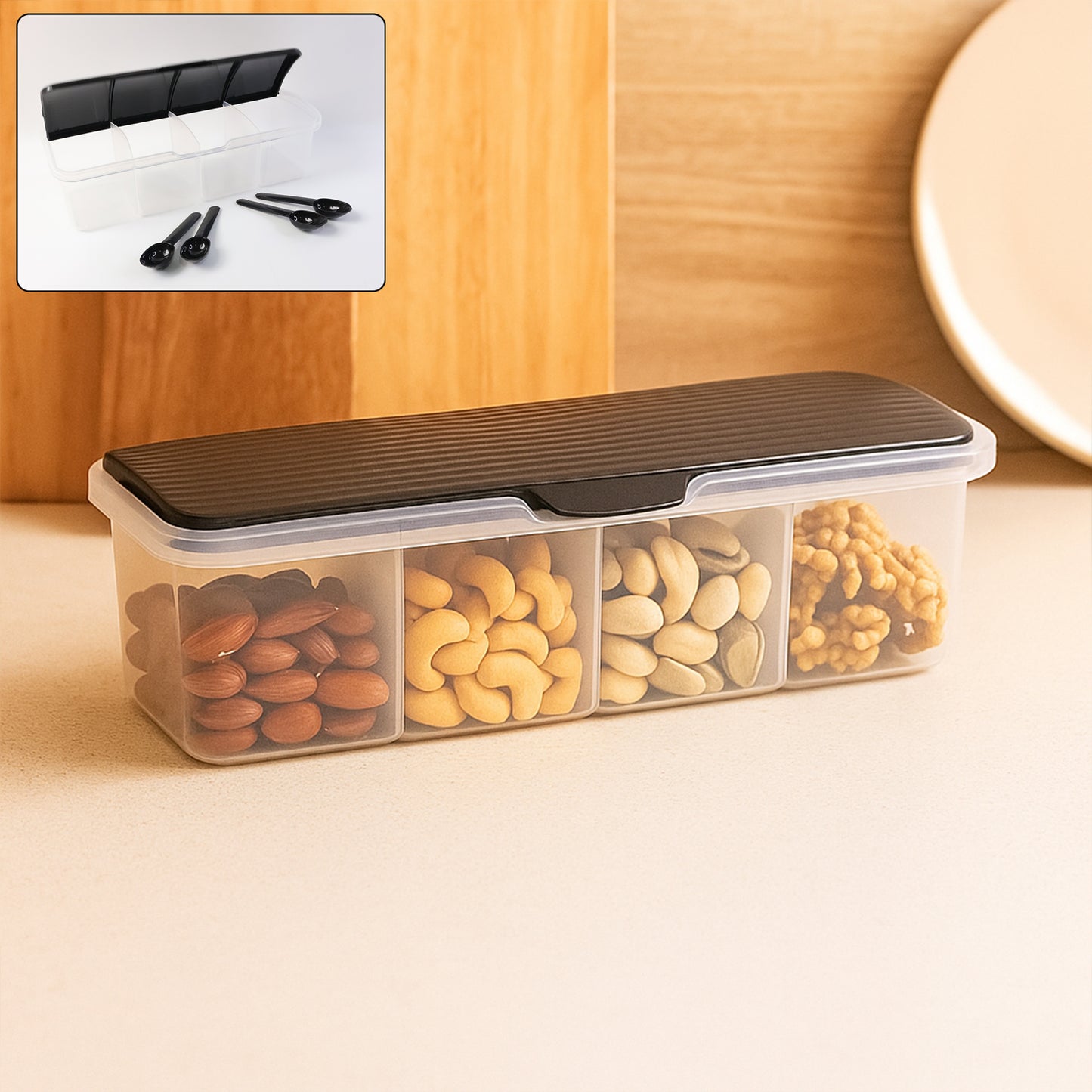 multipurpose air-tight 4 sections storage container 23 cm for kitchen