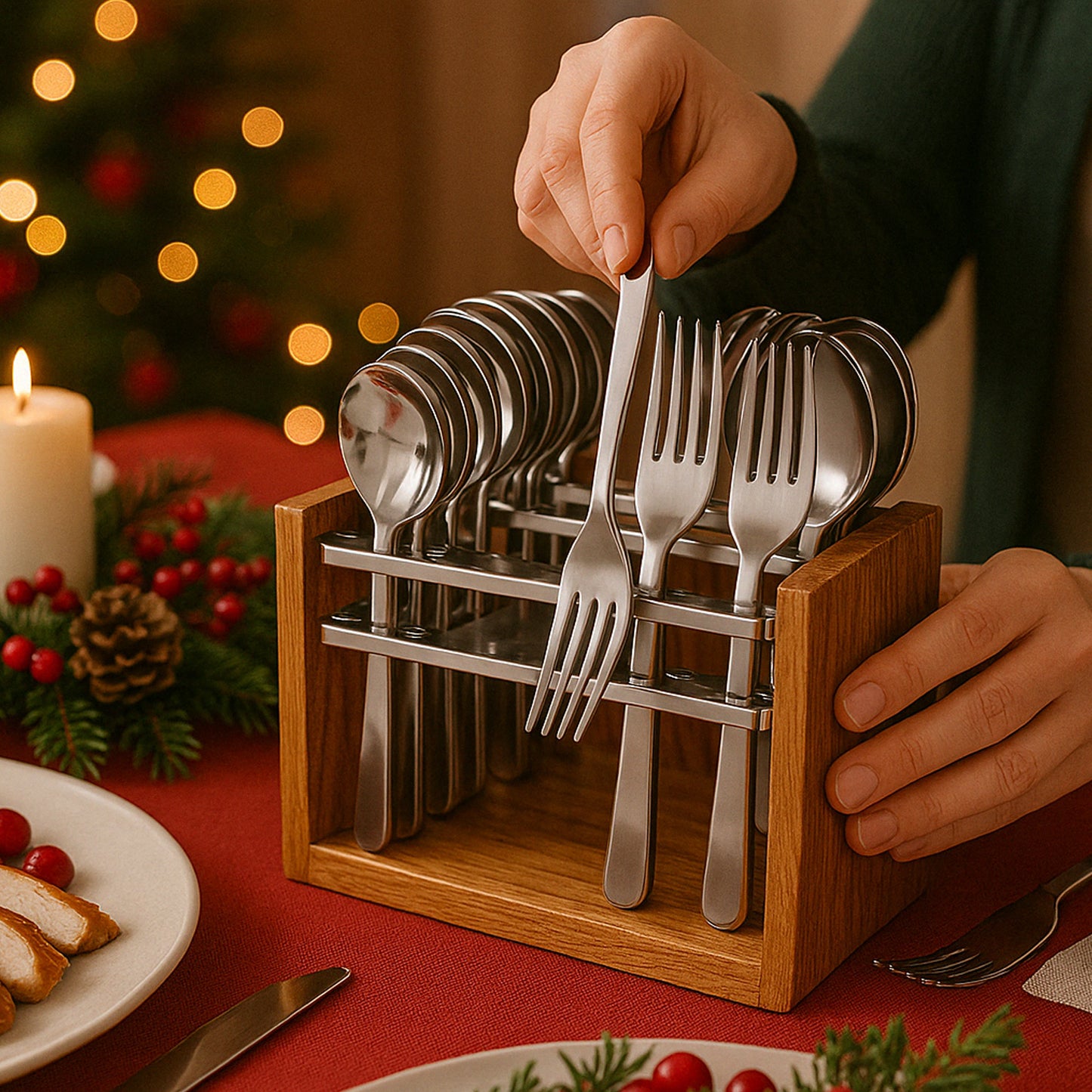 stainless steel cutlery set 24 pc with wooden stand