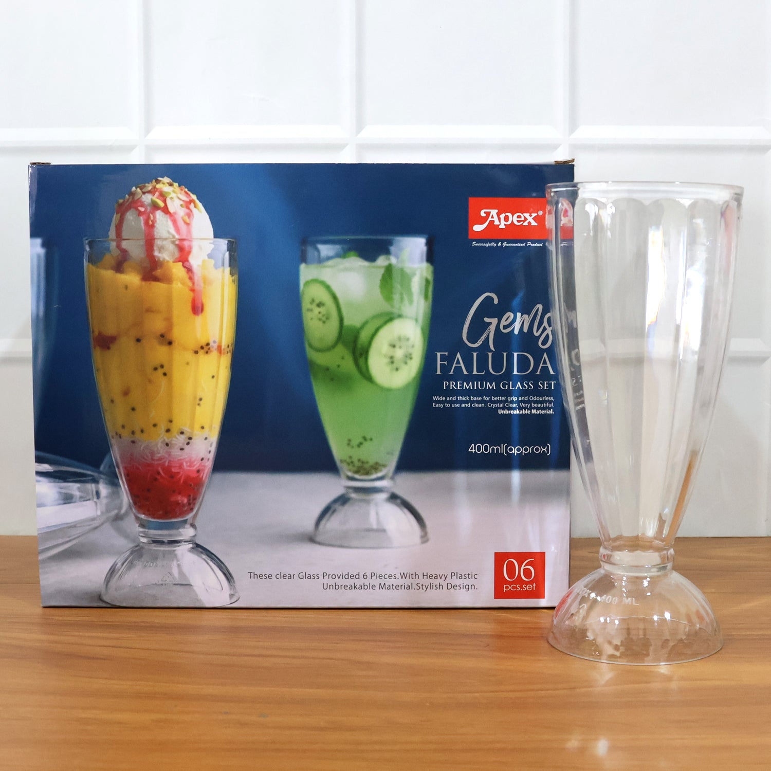 set of 6 plastic dessert falooda glasses 400 ml capacity