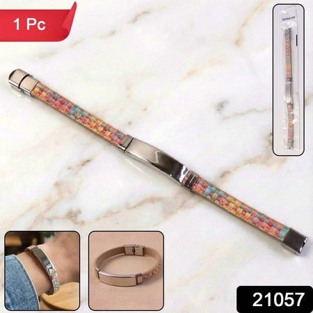 stainless steel wrist bracelet with multicolor woven design pack of 1