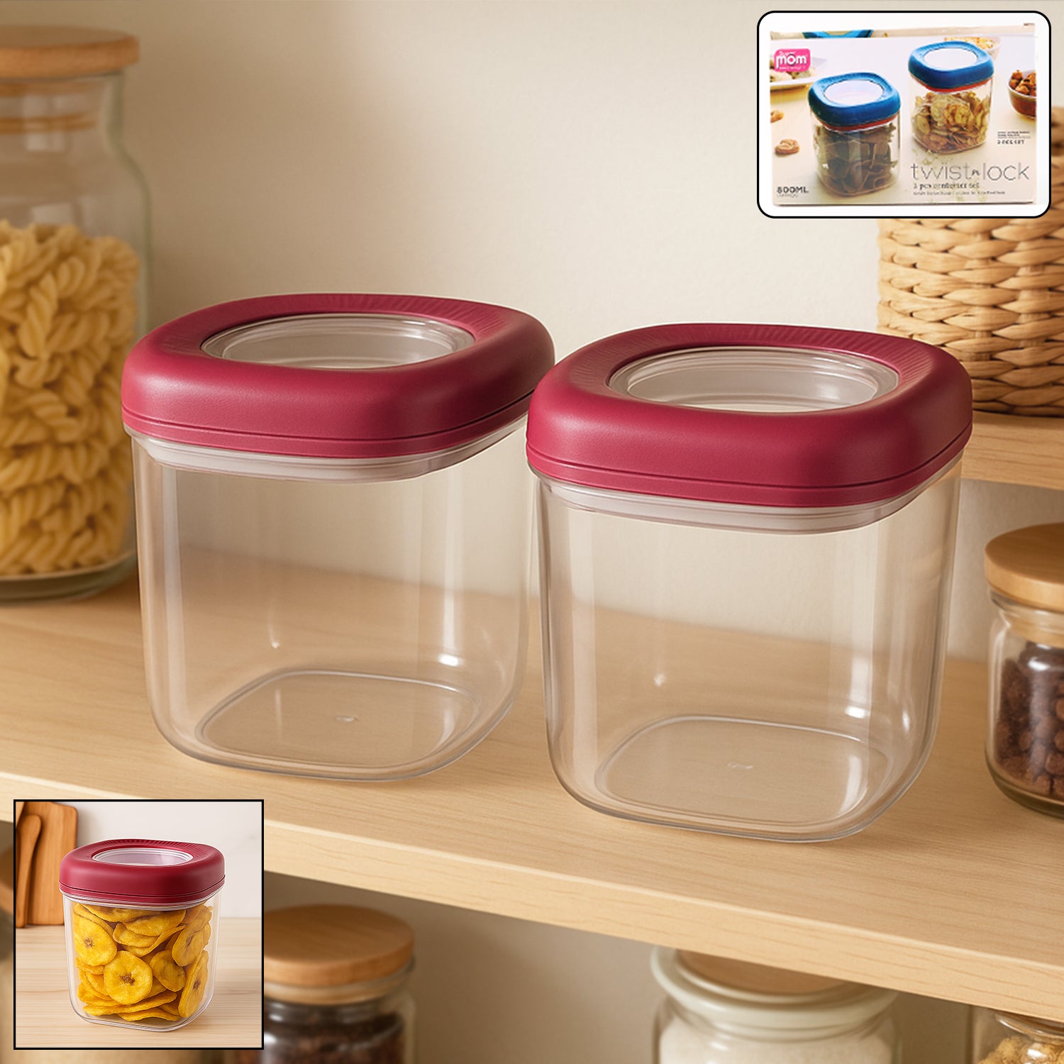 twist lock kitchen storage container set 800ml pack of 2