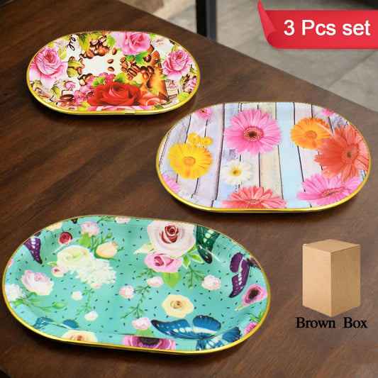 plastic flower printed serving tray 36 cm x 25 cm x 5 cm pack of 3
