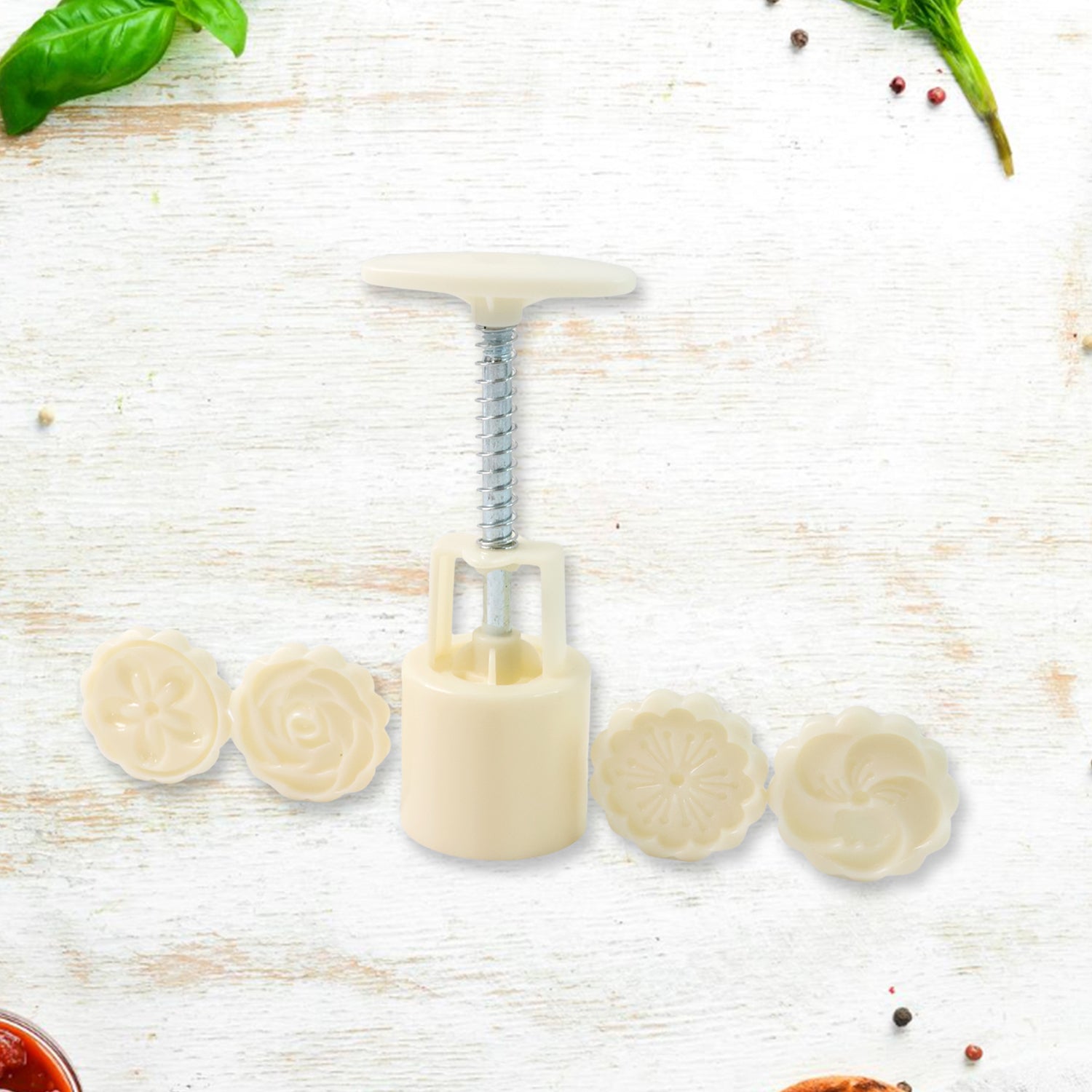 spring press cookie mold 19 cm with floral stamps