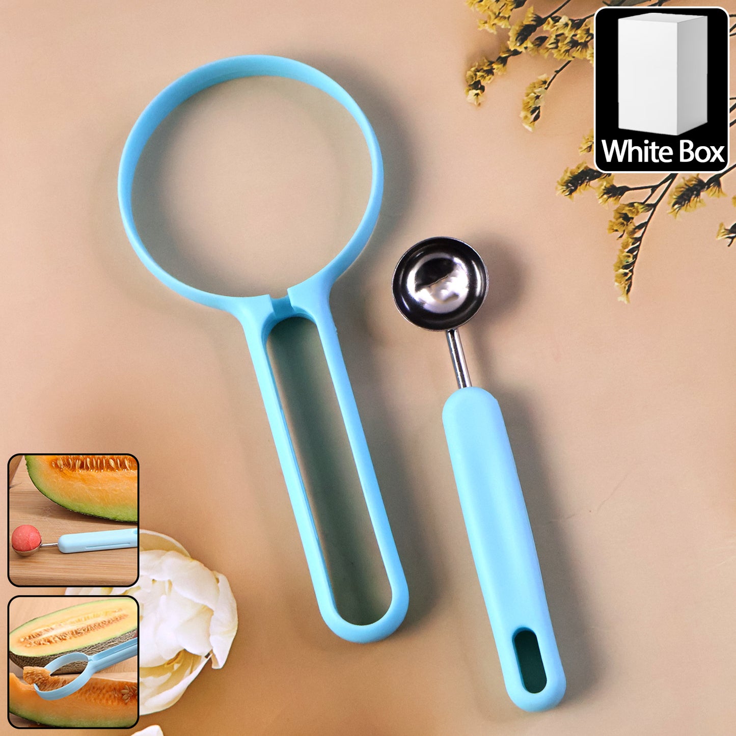 multi-function melon baller and fruit cutter set stainless steel and silicone