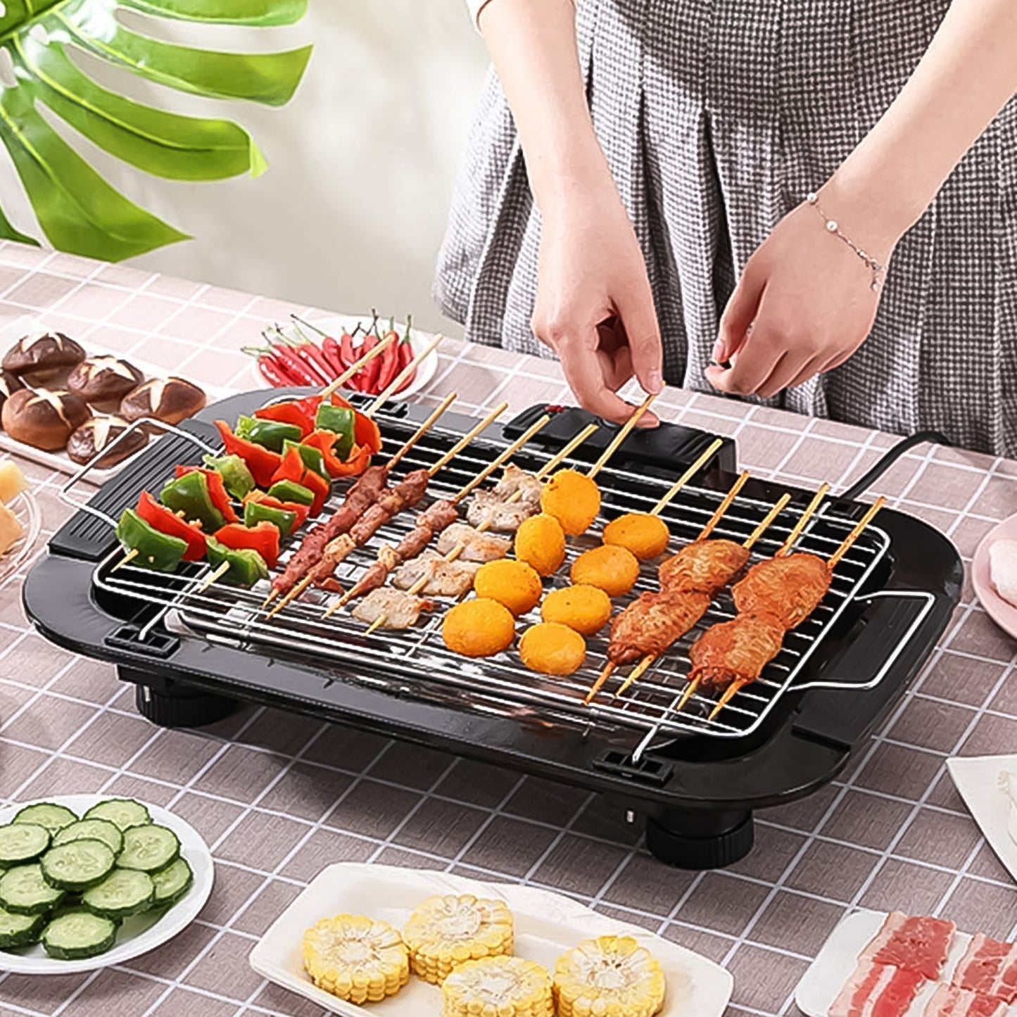 electric barbecue grill 2000w with non-stick steel grill plate