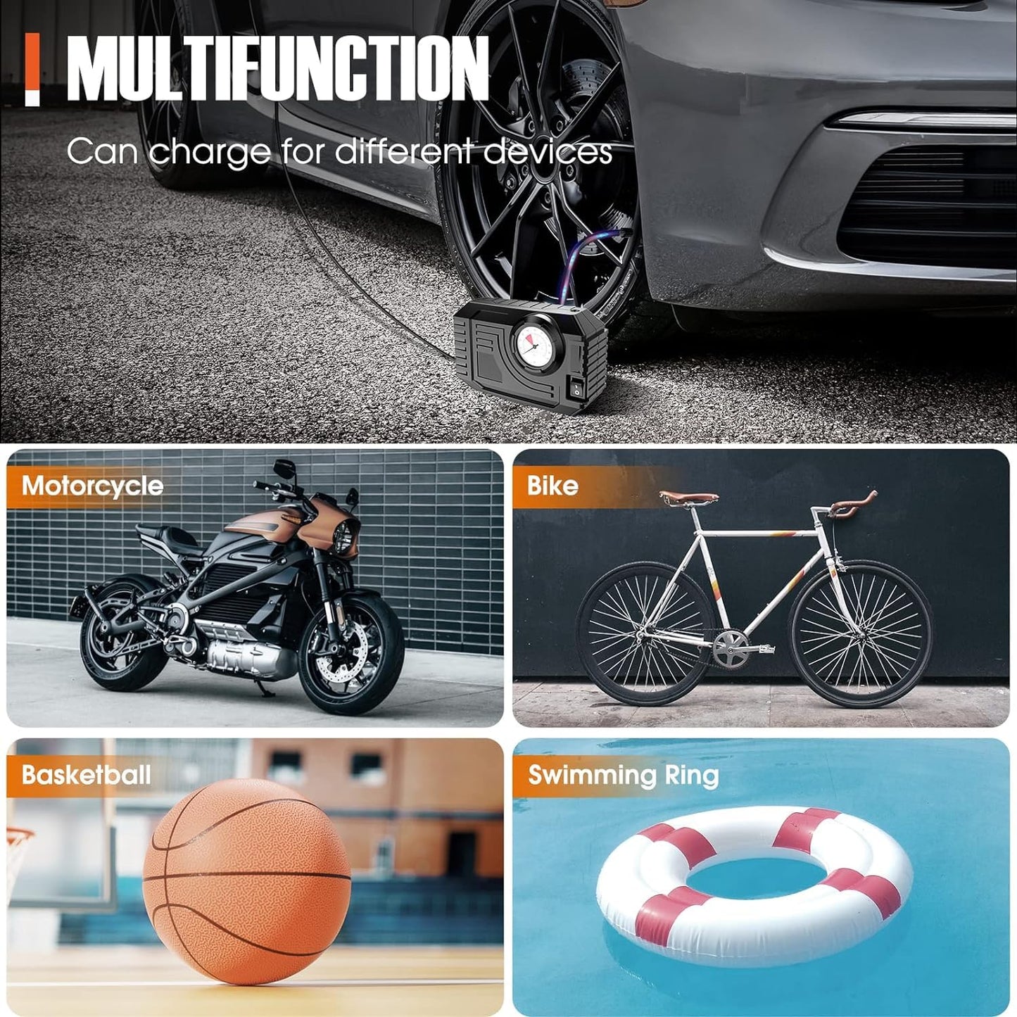 portable air compressor 12v compact small air pump for car tires bicycle pack of 1