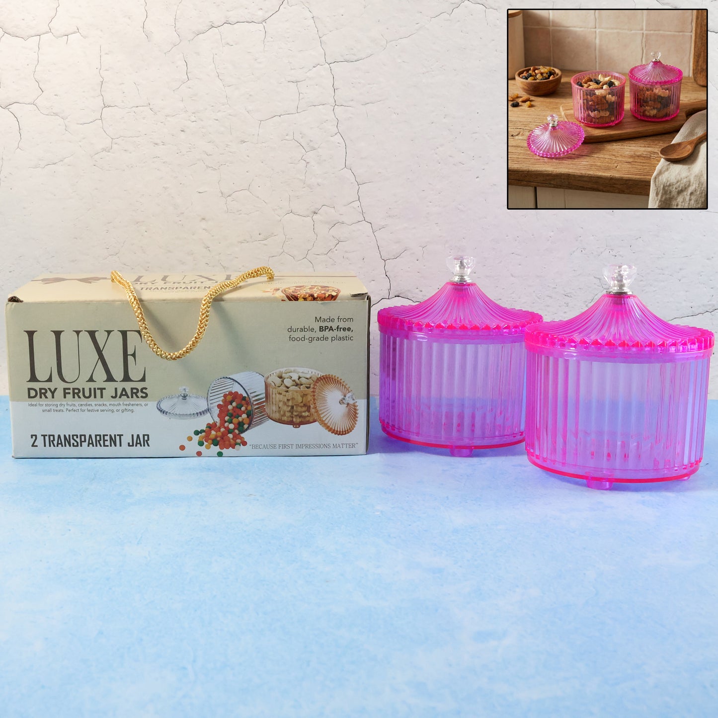 Plastic Luxury Transparent Dry Fruit Storage Jars  (2 Pc)