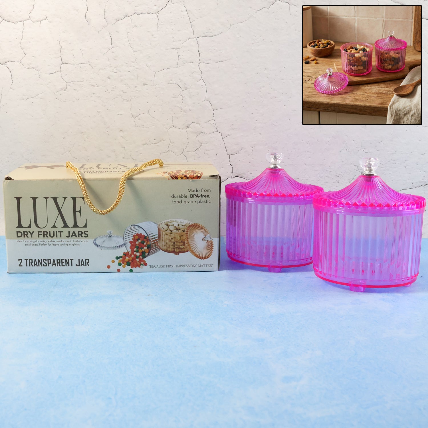 Plastic Luxury Transparent Dry Fruit Storage Jars  (2 Pc)