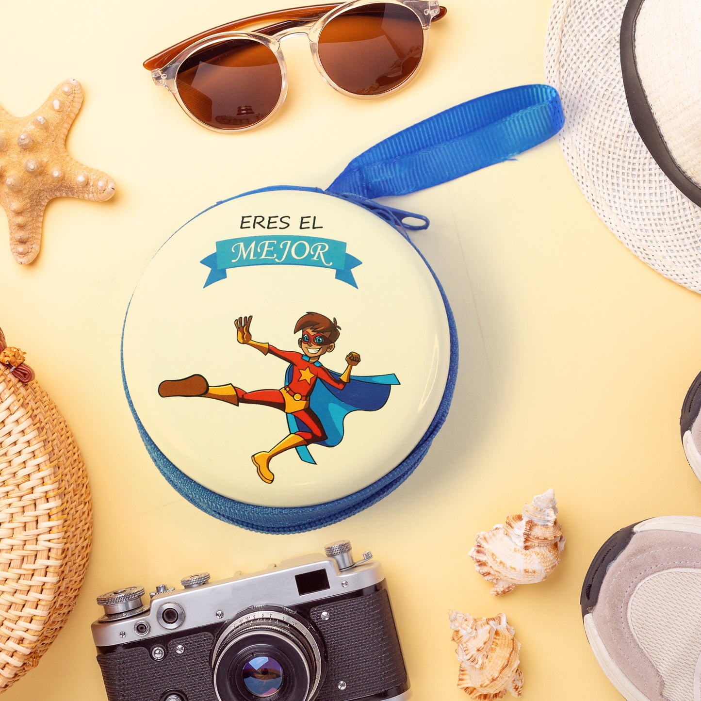 wired in-ear earphone with cartoon superhero round zipper case pack of 1