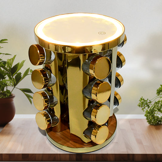 led spice rack organizer with 16 jars for kitchen storage stainless steel