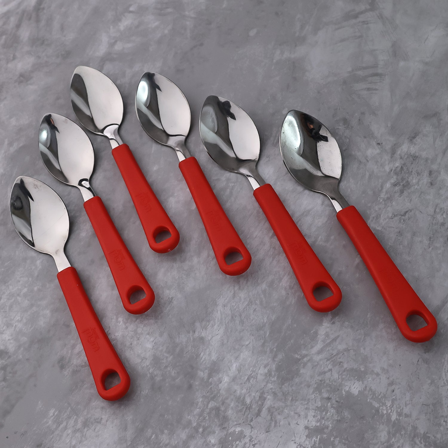 baby feeding spoon set pack of 6 with stainless steel heads and plastic handles