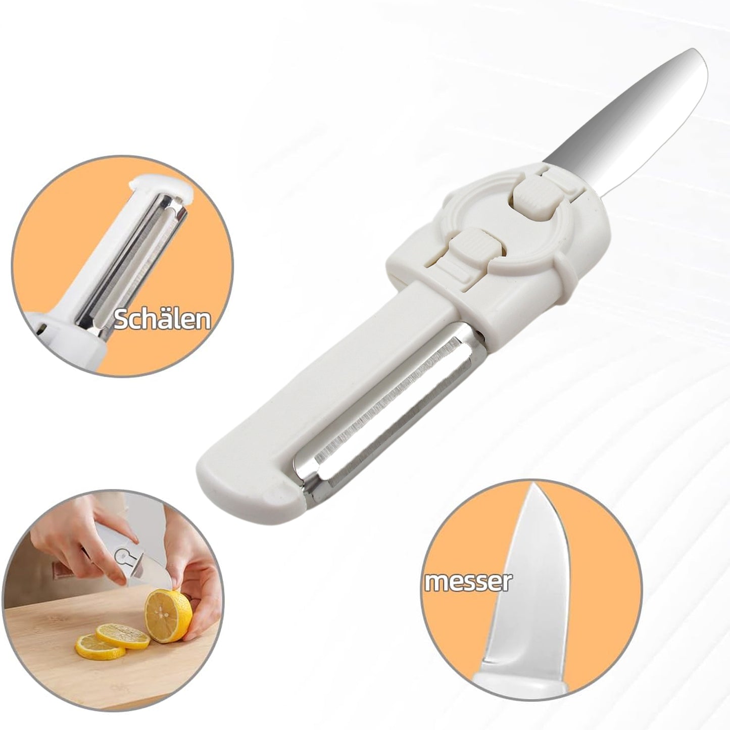 2-in-1 knife and peeler with stainless steel blades 15 cm length