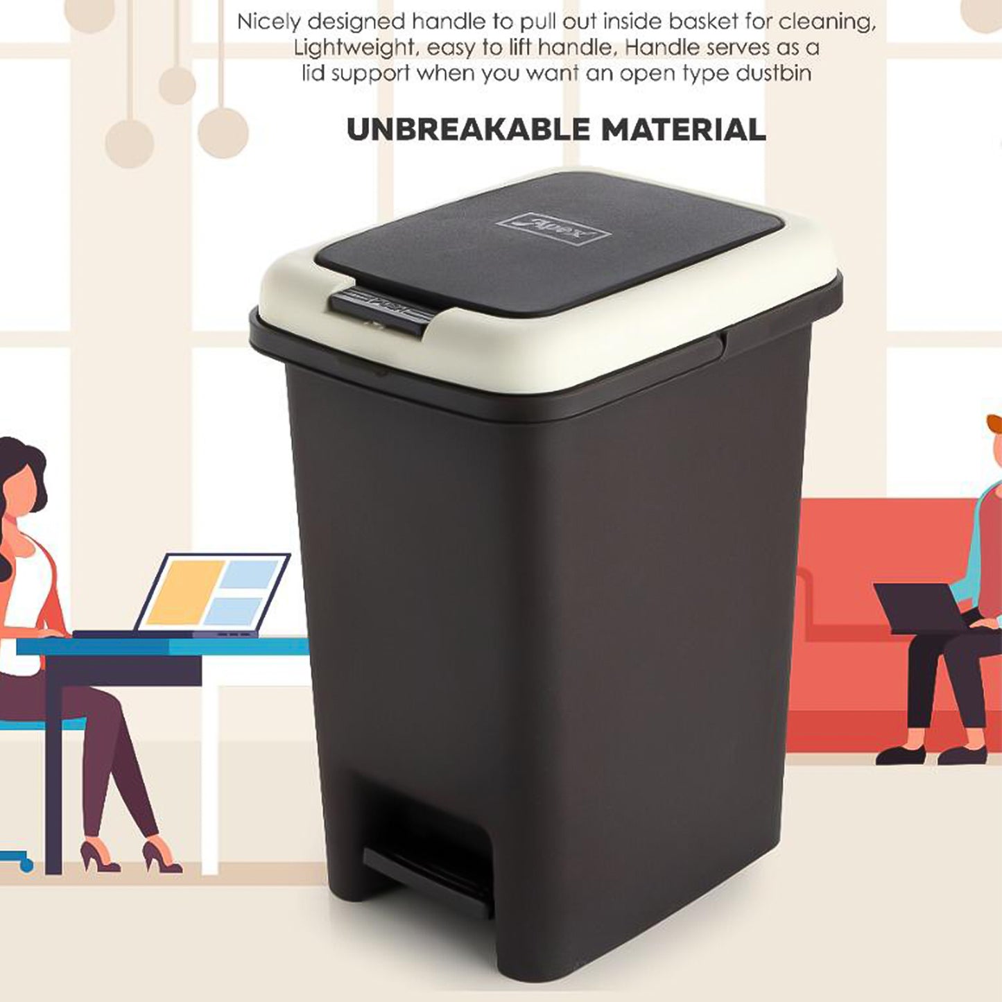push n pedal plastic dustbin 10l capacity