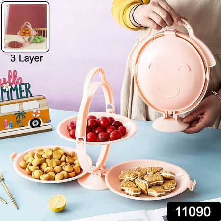 3-layer Foldable Multi-purpose Snack Fruit  Dessert Serving Stand (1 Pc)