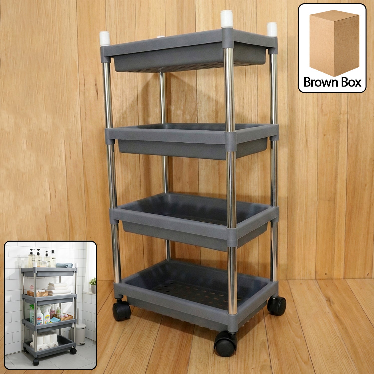 4-layer rolling storage cart with wheels for home use