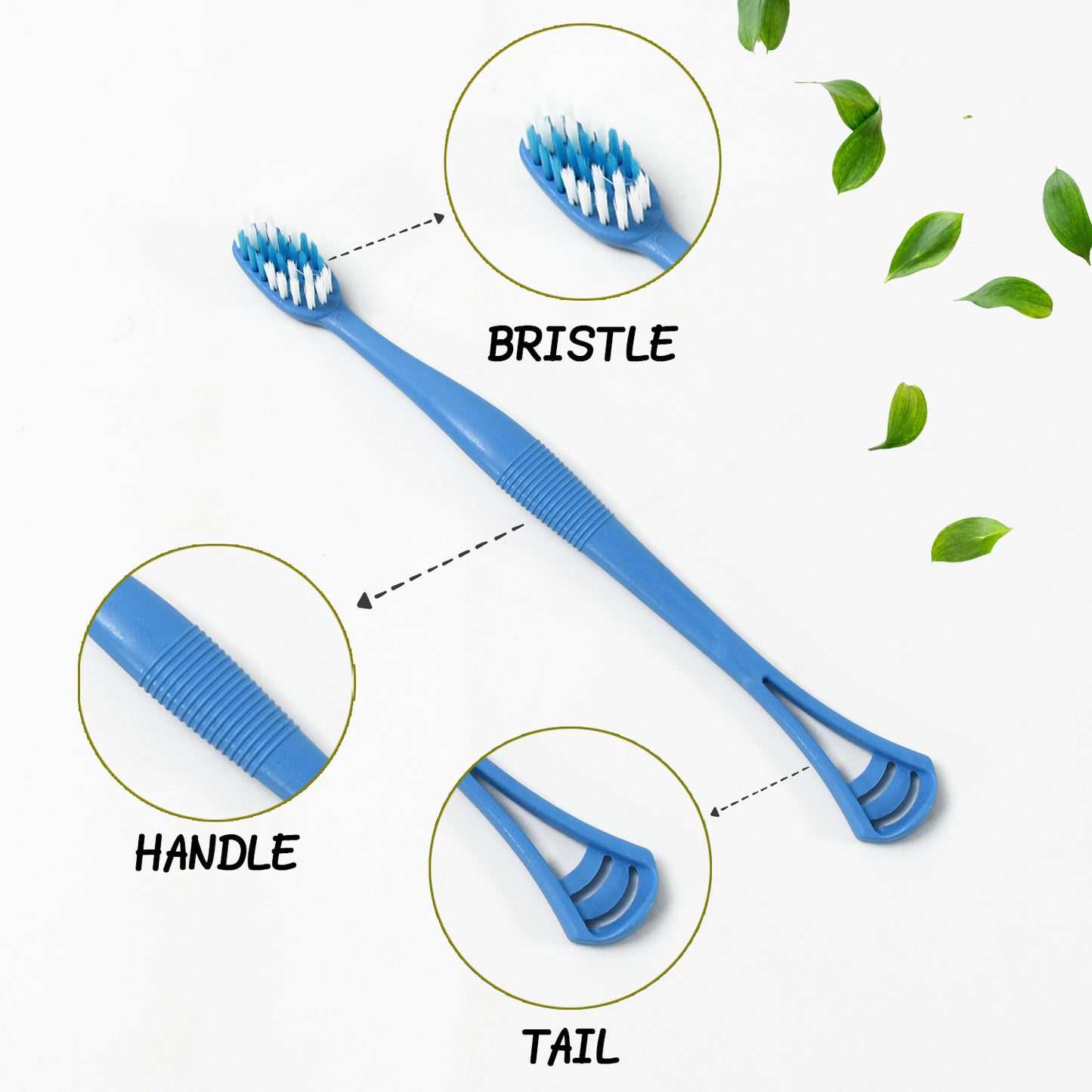 2-in-1 toothbrush 20 cm with tongue scraper soft bristle pack of 8